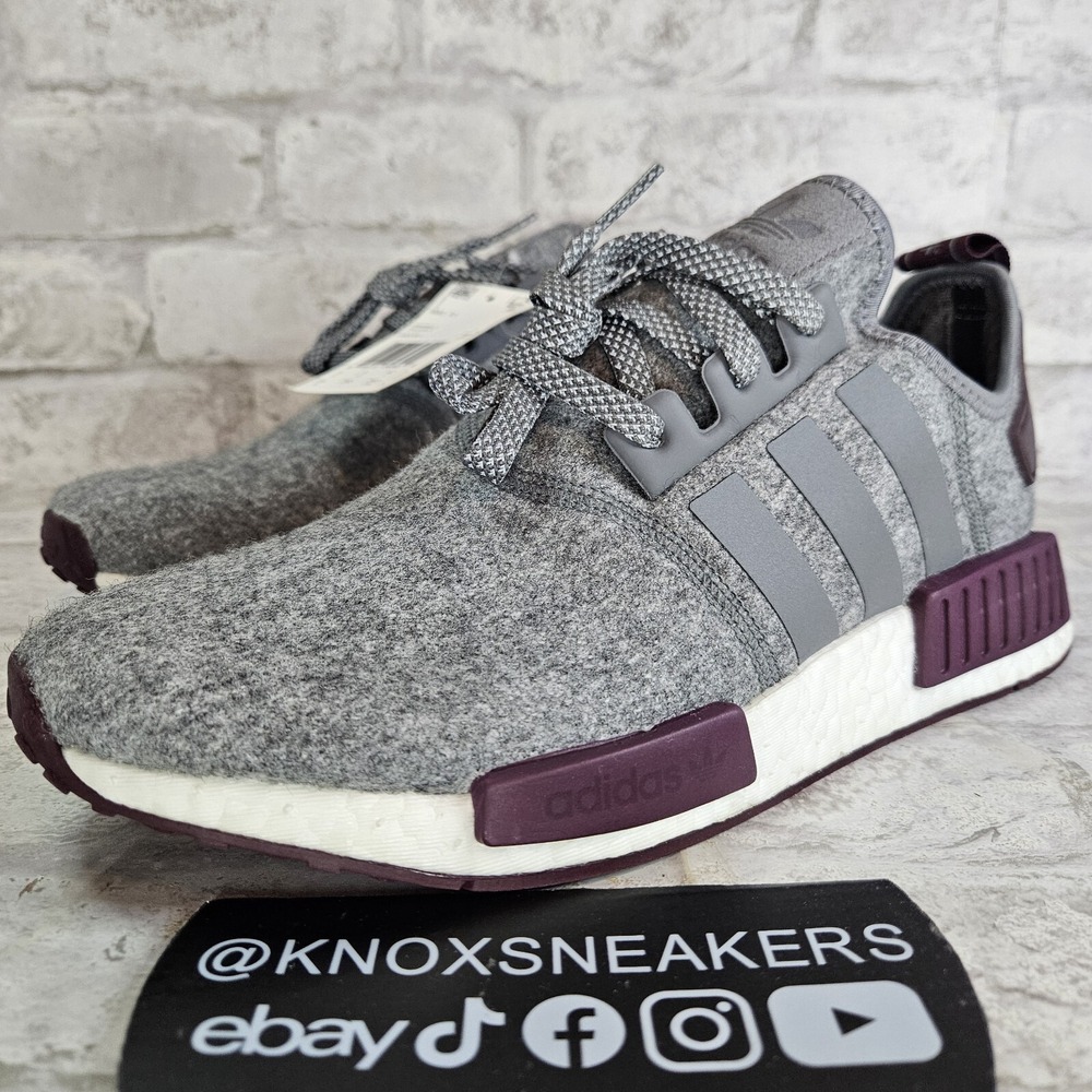 Adidas NMD R1 Grey Wool 3M Maroon Boost Sneaker CQ0761 Men's Size 13